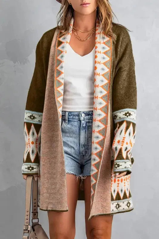 Ruths Aztec Print Duster Cardigan