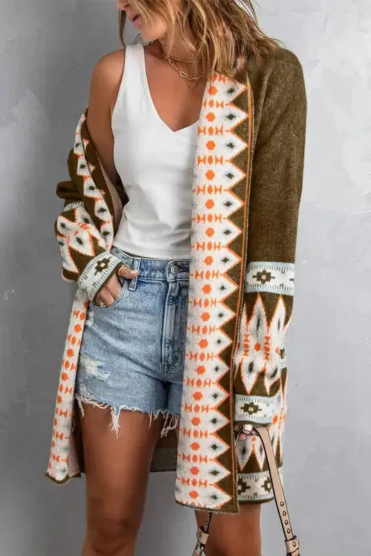 Ruths Aztec Print Duster Cardigan